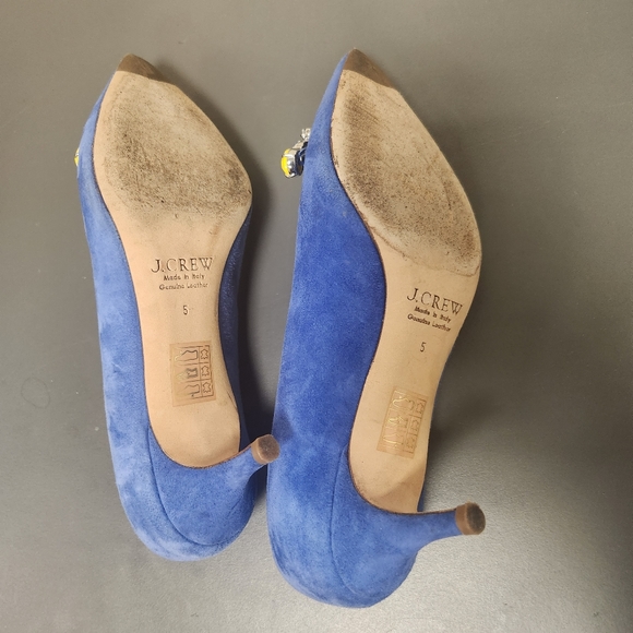 J. Crew COLLECTION Dulci Suede Kitten Heels Jeweled  Blue Italy Sz 5 - Picture 9 of 10